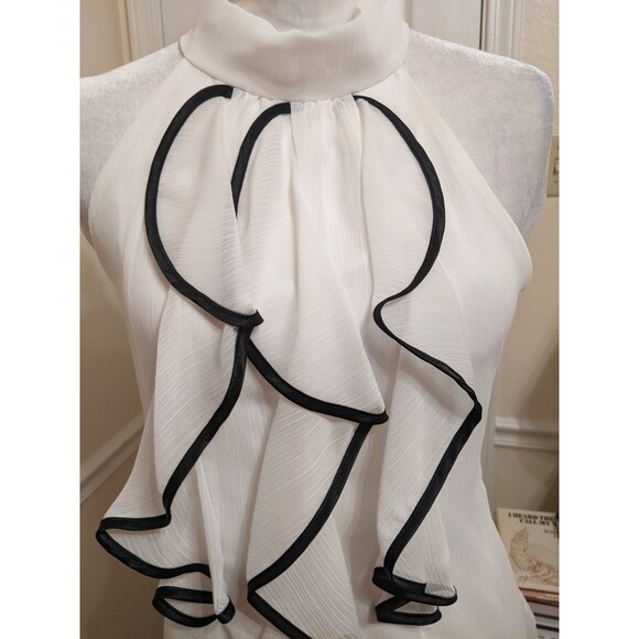 Ruffle Front Cream Halter Blouse Lined Size M - Picture 4 of 8